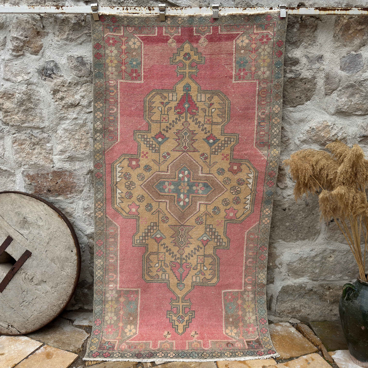 Pale Pink 4' x 7' traditional vintage rug with traditional design, handmade in Turkey – Orla.