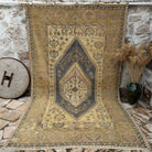 Yellow 7' x 11' traditional wool rug with neutral design, handmade in Turkey – Patti.