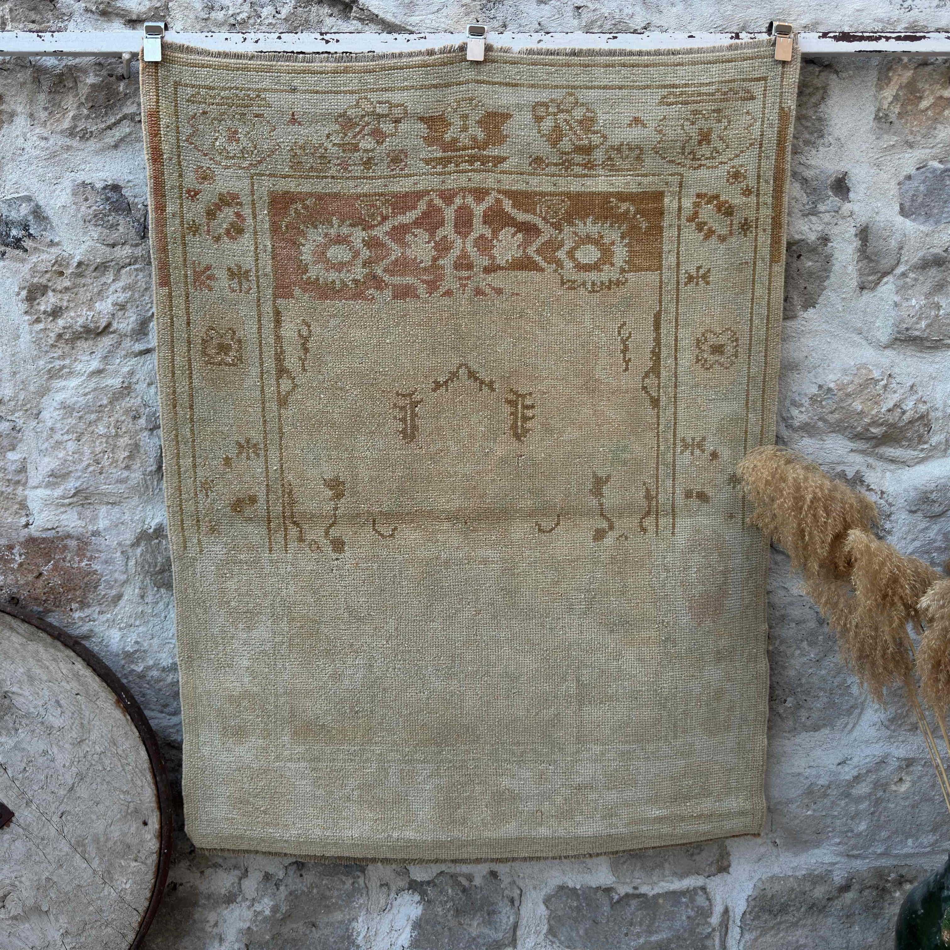 Beige 4' x 5' turkish oushak rug with neutral design, handmade in Turkey – Pitt.