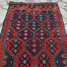 1970s orange turkish rug with traditional design, flatweave construction and low pile.