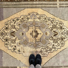 1970s gray turkish rug with traditional design, hand-knotted weave and low pile.