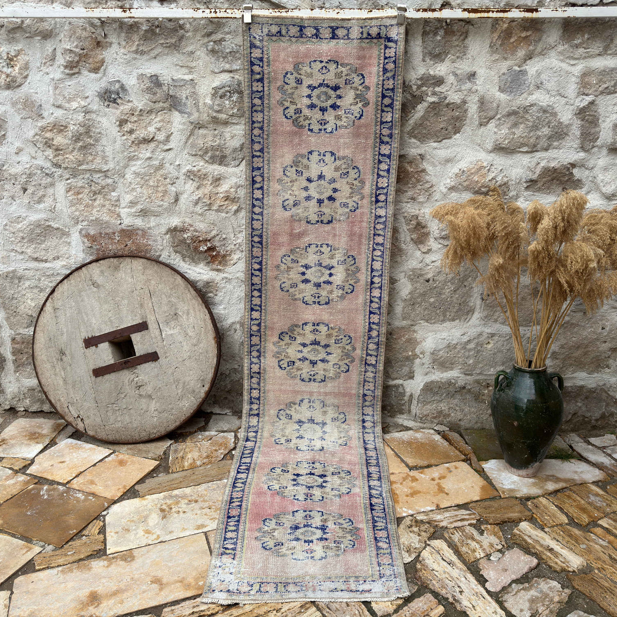 Pale Pink 2' x 10' turkish runner rug with medallion design, handmade in Turkey – Randa.