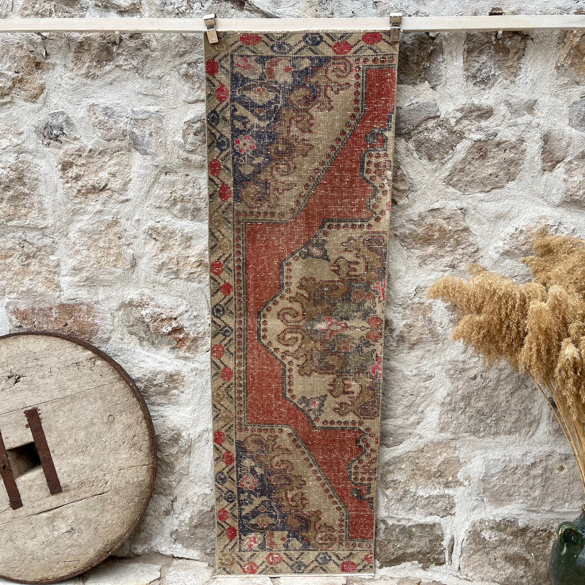 Red 2' x 7' turkish runner rug with traditional design, handmade in Turkey – Arturo.