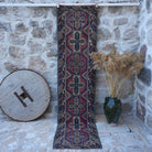 Red 2' x 9' turkish runner rug with traditional design, handmade in Turkey – Lucky.