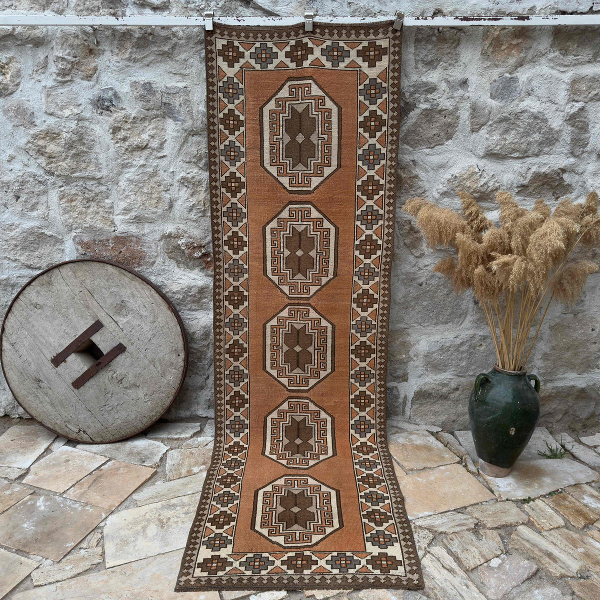 Pale Orange 3' x 10' turkish runner rug with traditional design, handmade in Turkey – Bodie.