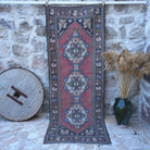 Red 3' x 9' turkish runner rug with traditional design, handmade in Turkey – Jess.