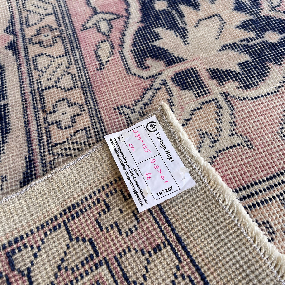 1970s blue turkish traditional rug with medallion design, hand-knotted weave and low pile.