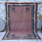 Pink 7' x 9' unique vintage rug with geometric design, handmade in Turkey – Dore.