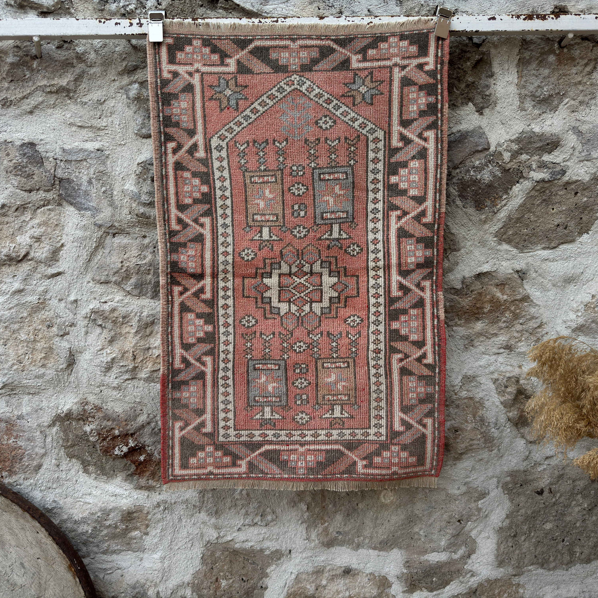 Pale Red 2' x 4' vintage anatolia rug with traditional design, handmade in Turkey – Jarrett.