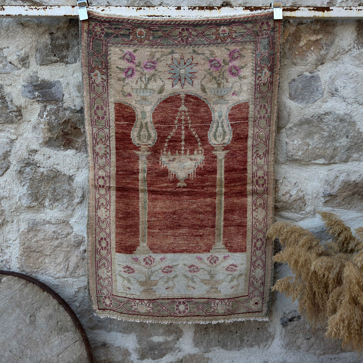 Red 3' x 4' vintage anatolia rug with traditional design, handmade in Turkey – Gennifer.