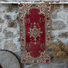Red 2' x 5' vintage anatolian rug with medallion design, handmade in Turkey – Ares.
