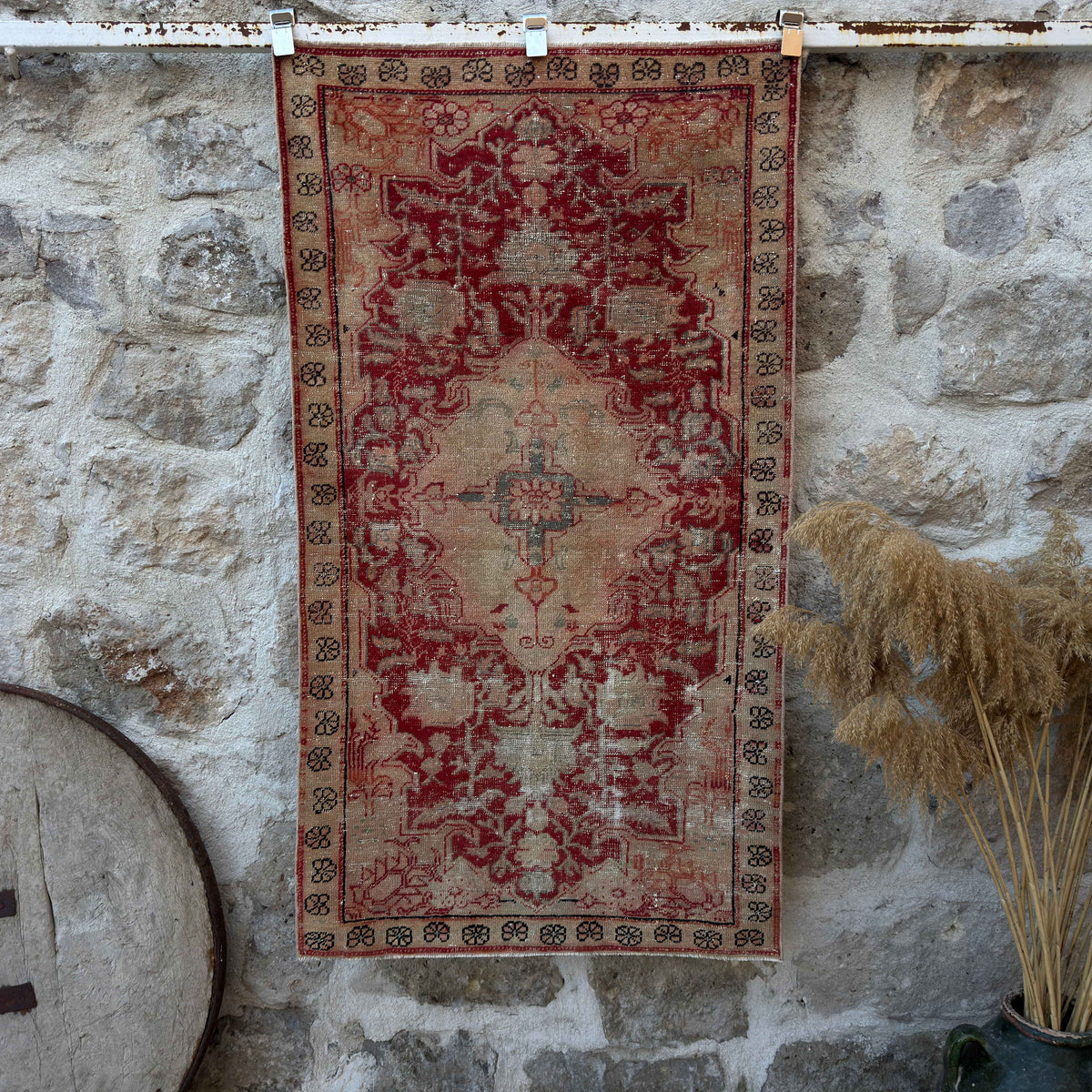 Red 3' x 5' vintage anatolian rug with medallion design, handmade in Turkey – Kason.