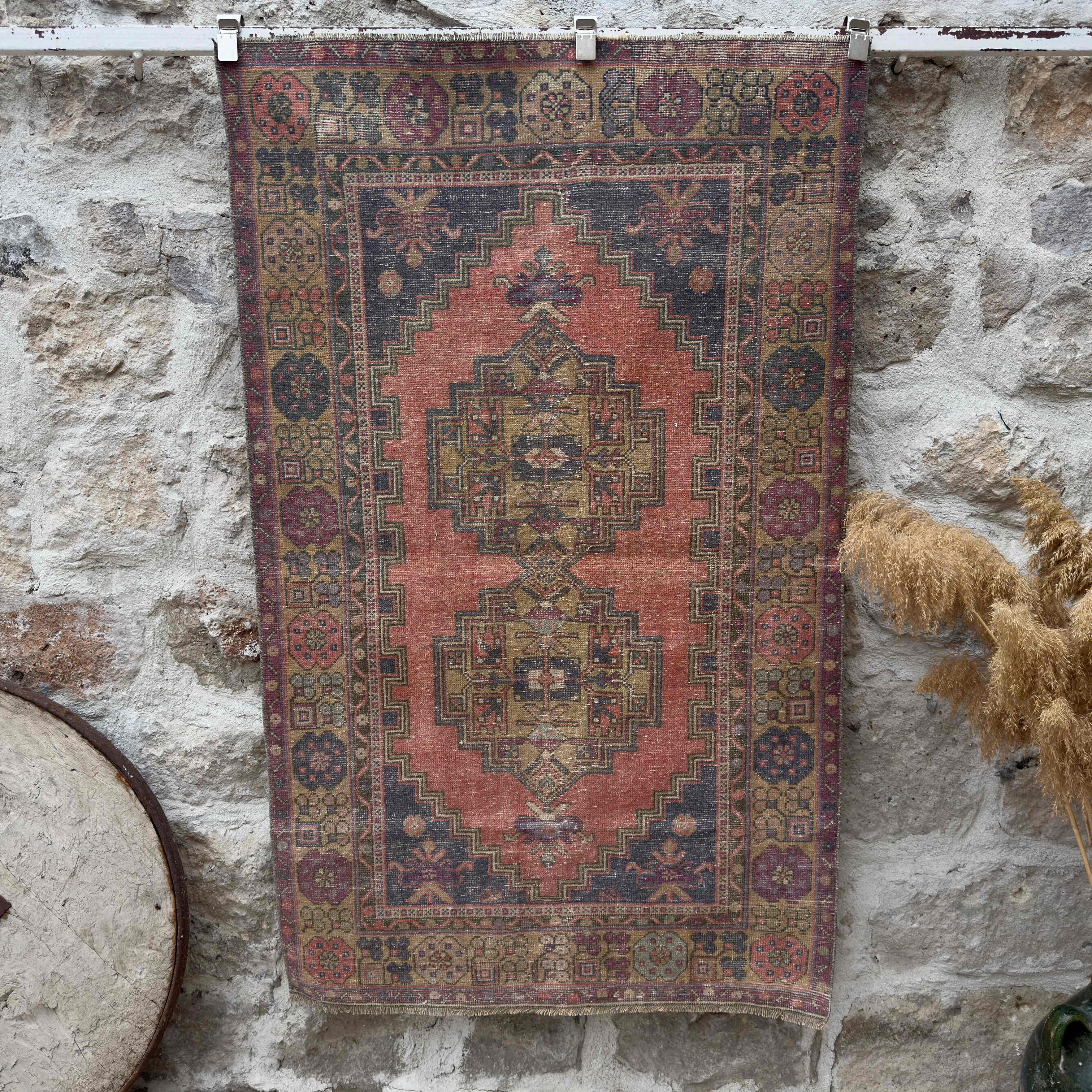Red 4' x 6' vintage anatolian rug with traditional design, handmade in Turkey – Cayden.