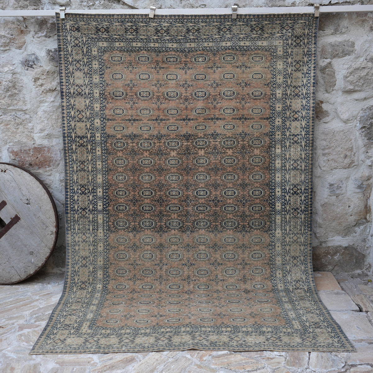 Pale Orange 6' x 9' vintage anatolian rug with geometric design, handmade in Turkey – Davita.