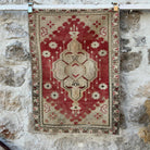 Red 2' x 3' vintage area rug with traditional design, handmade in Turkey – Noreen.