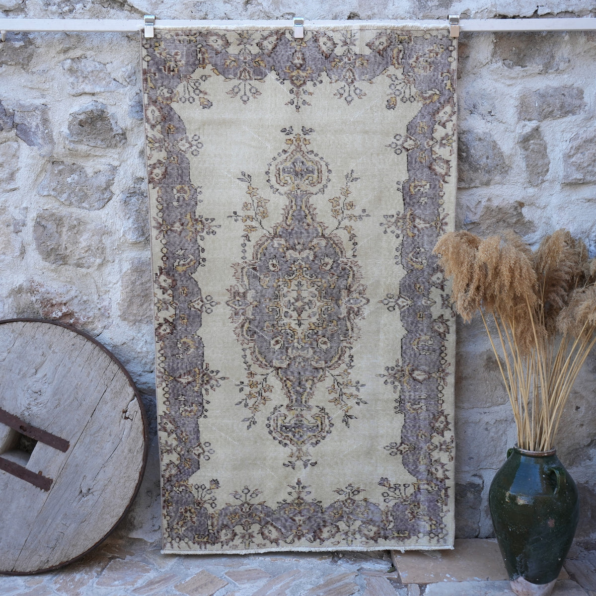 Purple 4' x 7' vintage area rug with traditional design, handmade in Turkey – Brear.