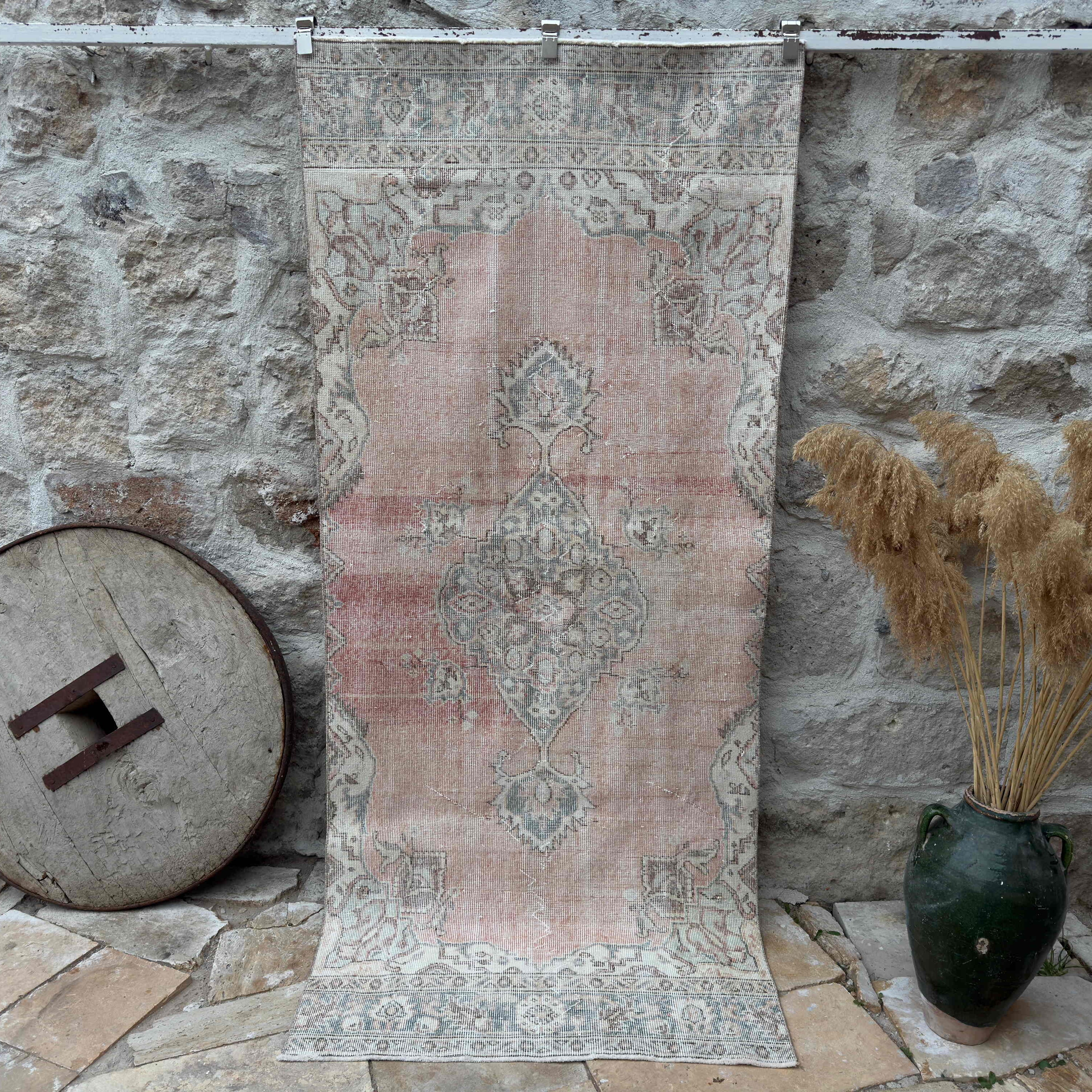 Pale Red 4' x 8' vintage area rug with traditional design, handmade in Turkey – Yeats.
