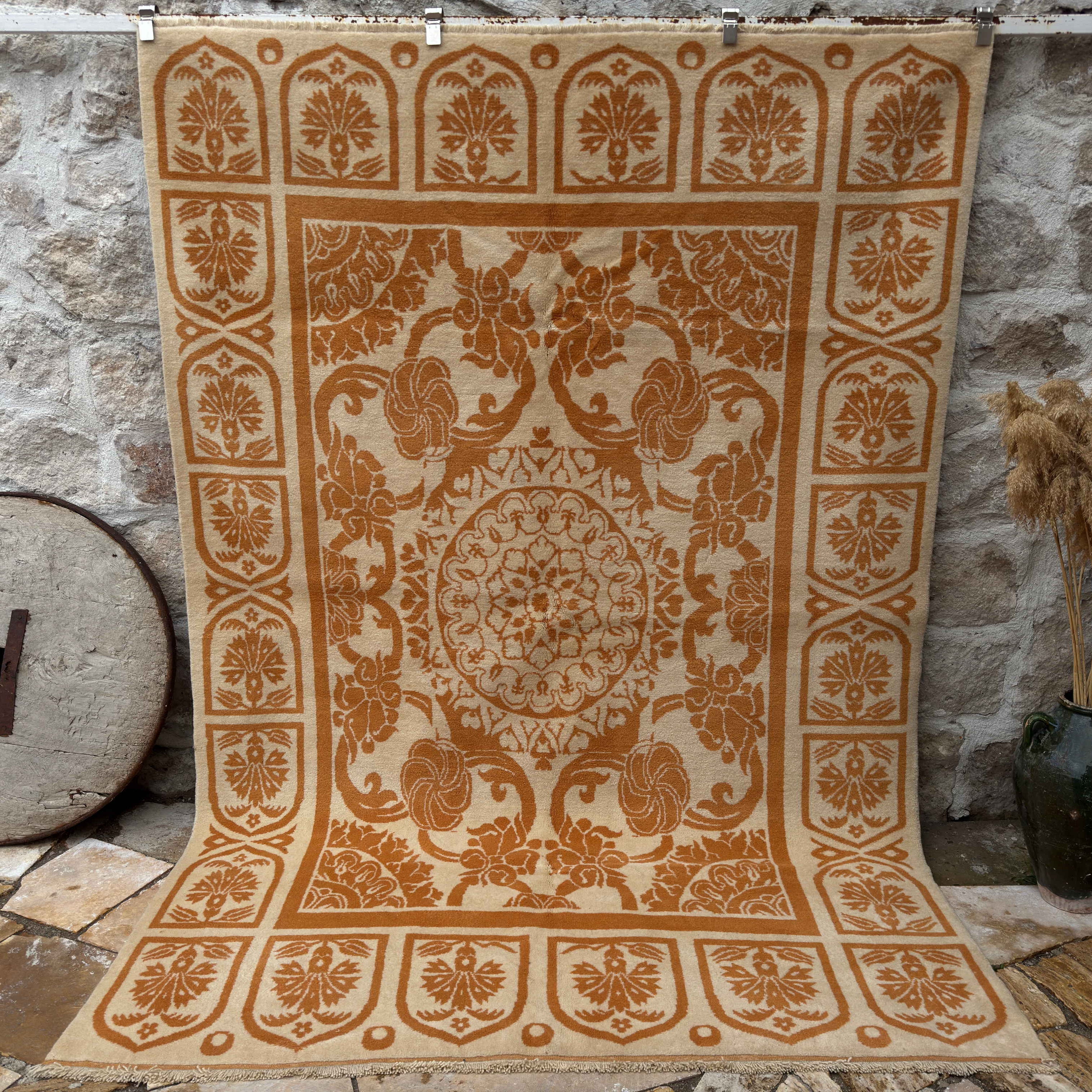 Pale Orange 6' x 9' vintage art deco rug with traditional and medallion design, handmade in Turkey – Melvin.
