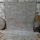 Pale Gray 7' x 9' vintage distressed carpet with neutral design, handmade in Turkey – Swan.