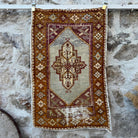 Orange 3' x 4' vintage distressed rug with traditional design, handmade in Turkey – Shelby.