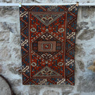 Red 3' x 4' vintage distressed rug with traditional design, handmade in Turkey – Arian.