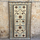 Blue 4' x 7' vintage distressed rug with traditional design, handmade in Turkey – Shiloh.