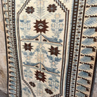 1970s blue vintage Turkish distressed rug with traditional design, hand-knotted weave and low pile.
