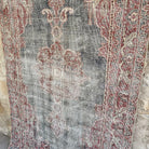 1970s blue vintage Turkish distressed rug with traditional design, hand-knotted weave and low pile.