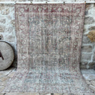 Pale Green 7' x 10' vintage distressed rug with traditional design, handmade in Turkey – Olaf.