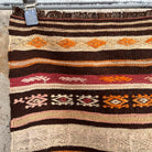 1970s orange vintage Turkish flatweave rug with striped design, flatweave construction and low pile.