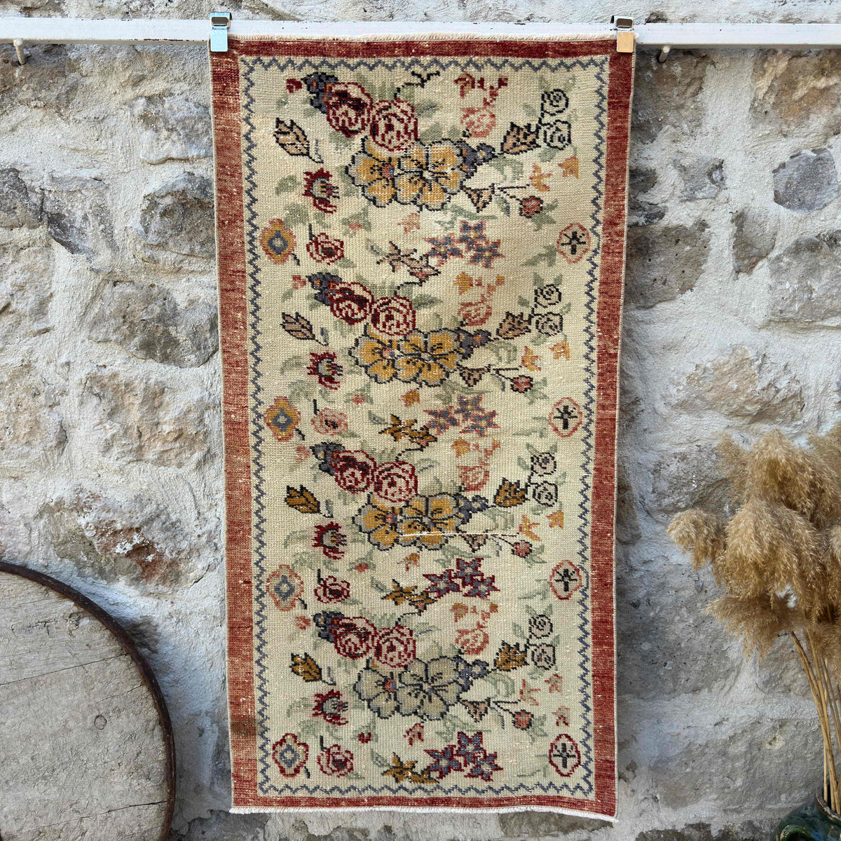 Red 3' x 5' vintage floral rug with floral design, handmade in Turkey – Francesca.