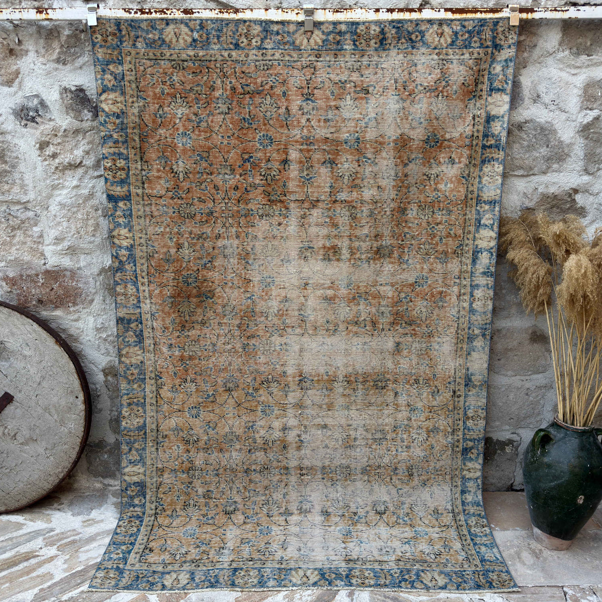 Orange 5' x 8' vintage floral rug with floral design, handmade in Turkey – Jessi.