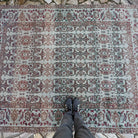 1970s gray vintage Turkish floral rug with floral design, hand-knotted weave and low pile.