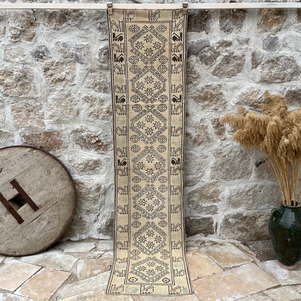 Pale Blue 2' x 8' vintage floral runner rug with traditional design, handmade in Turkey – Noyce.