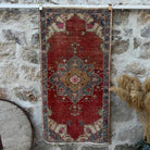 Red 3' x 5' vintage geometric rug with traditional design, handmade in Turkey – Worthy.