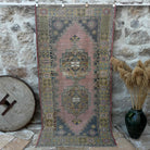 Pink 4' x 8' vintage geometric rug with traditional design, handmade in Turkey – Will.