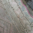 Pale Blue 5' x 6' vintage Turkish geometric rug in wool and cotton, shown on the floor.