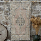 Pale Pink 3' x 6' vintage isparta rug with medallion design, handmade in Turkey – Tucker.