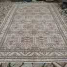 Pale Beige 9' x 13' vintage Turkish kayseri rug in wool and cotton, shown on the floor.