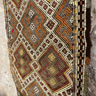 1970s beige vintage Turkish kilim rug with traditional design, flatweave construction and low pile.