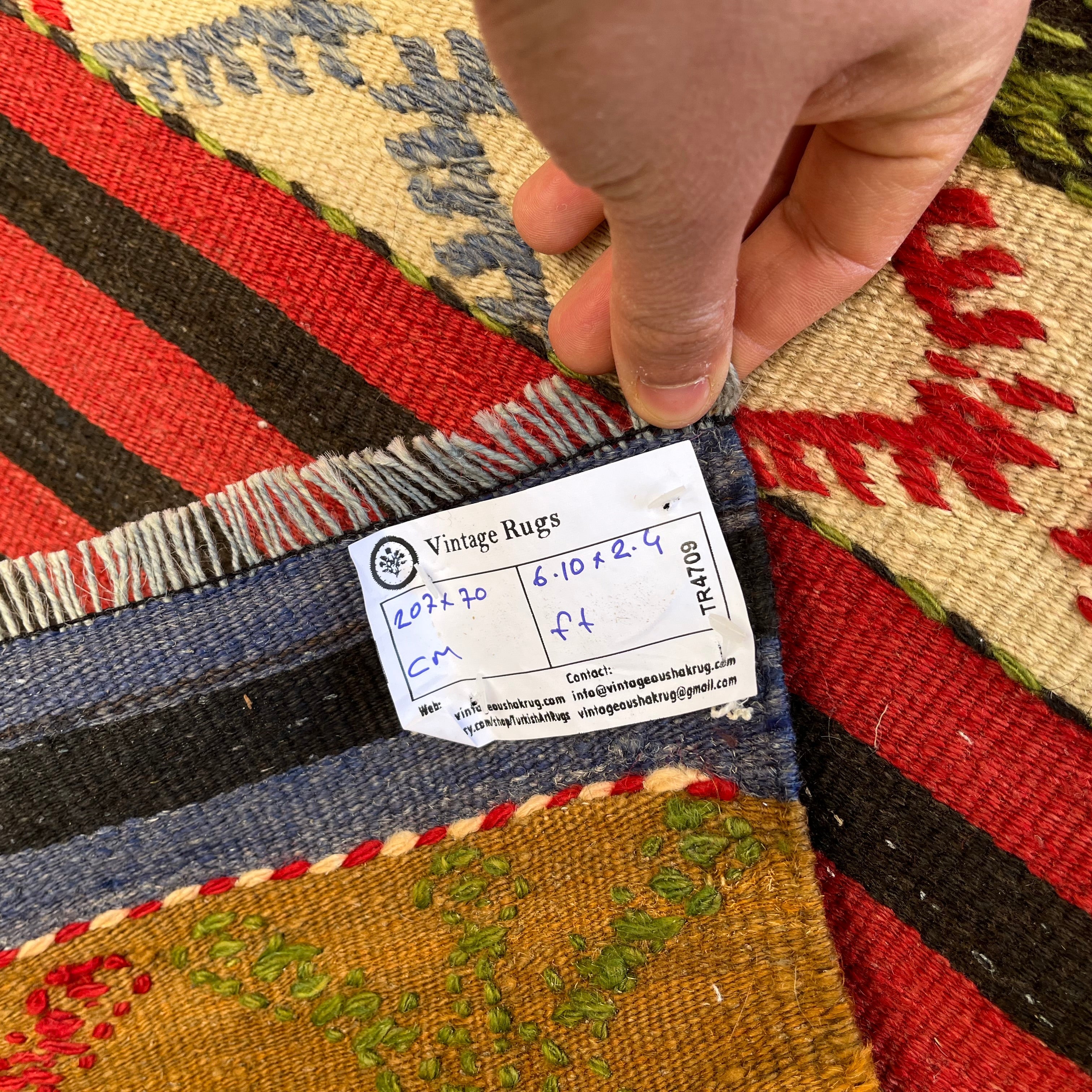 1970s blue vintage Turkish kilim rug with striped design, flatweave construction and low pile.