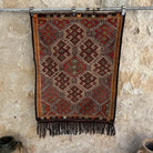 Brown 3' x 4' vintage kilim rug with traditional design, handmade in Turkey – Cian.