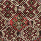 Brown 3' x 4' vintage Turkish kilim rug in wool and cotton, shown on the floor.