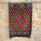 Red 3' x 4' vintage kilim rug with traditional design, handmade in Turkey – Hayley.