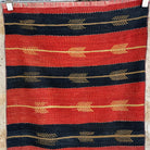 Blue 3' x 7' vintage Turkish kilim rug in wool and cotton, shown on the floor.