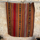 Red 4' x 4' vintage kilim rug with striped design, handmade in Turkey – Colter.
