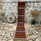 Red 2' x 13' vintage kilim runner rug with striped design, handmade in Turkey – Marley.