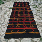 Black 3' x 11' vintage kilim runner rug with traditional design, handmade in Turkey – Annalee.