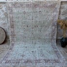 Green 8' x 11' vintage large floral rug with floral design, handmade in Turkey – Clea.