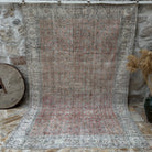 Pale Red 7' x 10' vintage large rug with floral design, handmade in Turkey – Lanita.